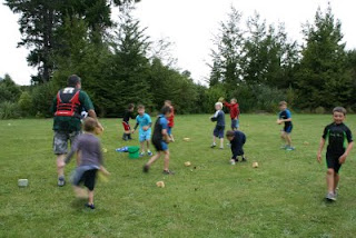 A wet sponge water fight - leaders against kids - and the kids won!! sponge fight